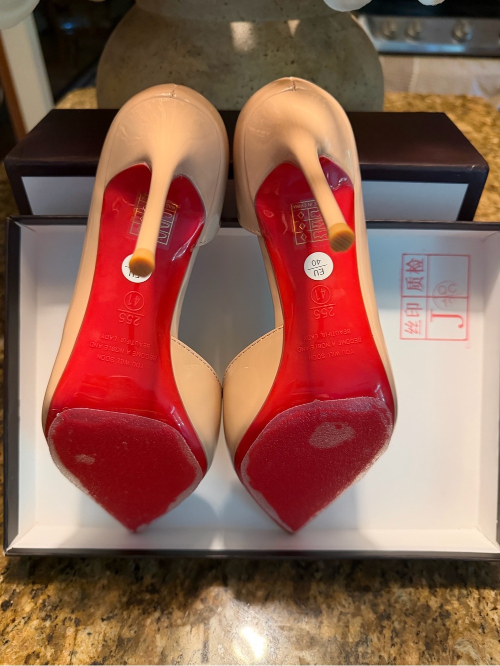 Nude Patent High Heel Pumps with Red Sole - Women Shoes size 8.5